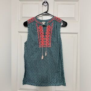 J Crew Embroidered Top With Tassels Sleeveless Blouse Size 4